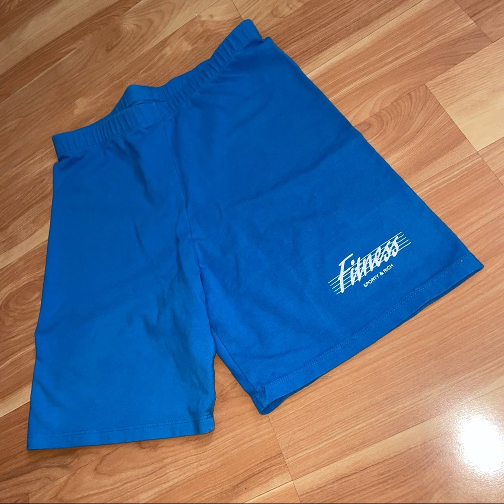 Sporty & Rich 80s Varsity Blue Logo Princess Diana Fitness Biker Shorts Sz L/XL - Picture 6 of 13